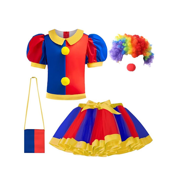 Flickor Clown Kostym Klänning Cirkus Cosplay Set red