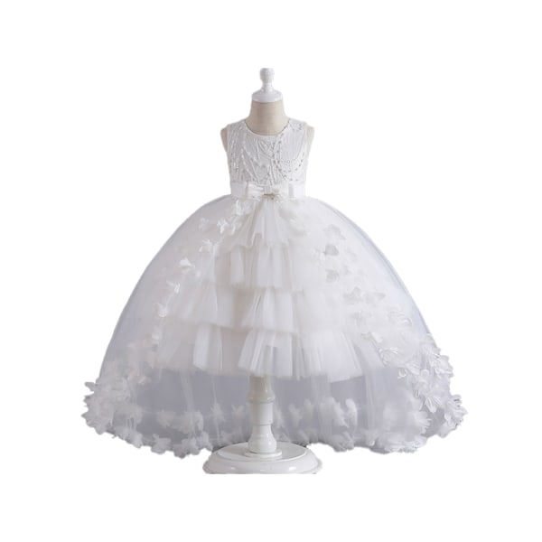 Flickors Blomsterklänning Barn Elegant Festklänning Ärmlös Tutusklänning White 150