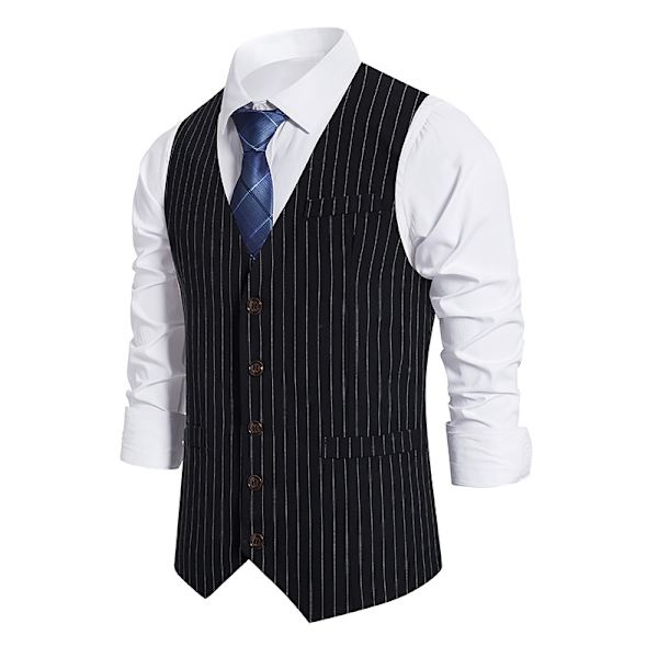 Herrkostym väst slim fit väst affärsväst för kostym smoking black M