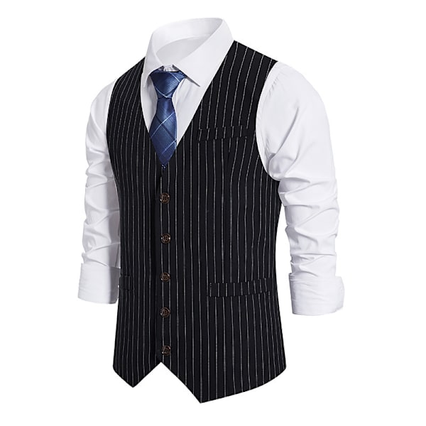 Mænds Formelle Suit Vest Slim Fit Waistcoat Business Vest til Suit Tuxedo black M