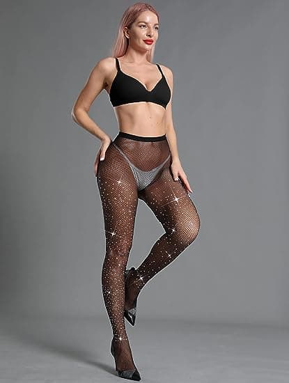 Strømpebukser for kvinner med glitter og steiner Black