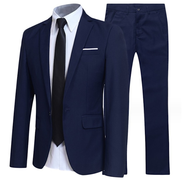 Herrkostym med en knapp och mittveck, 2 delar Navy XL