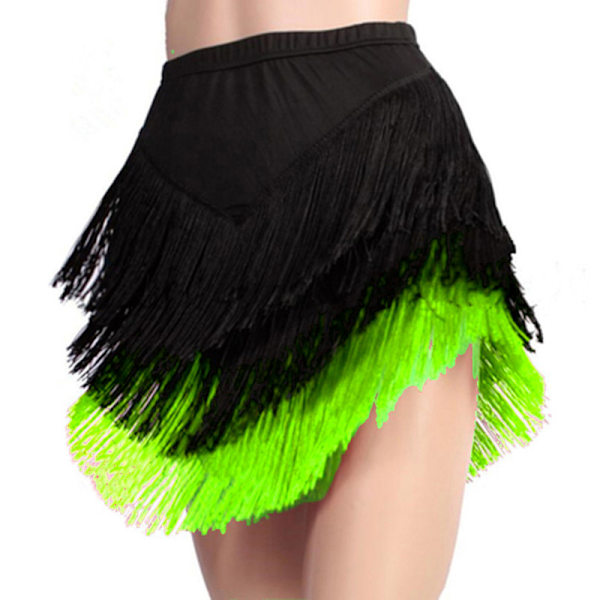 Kvinnors tofsar latin dans kjol, Salsa Tango Rumba danskläder Black Green M