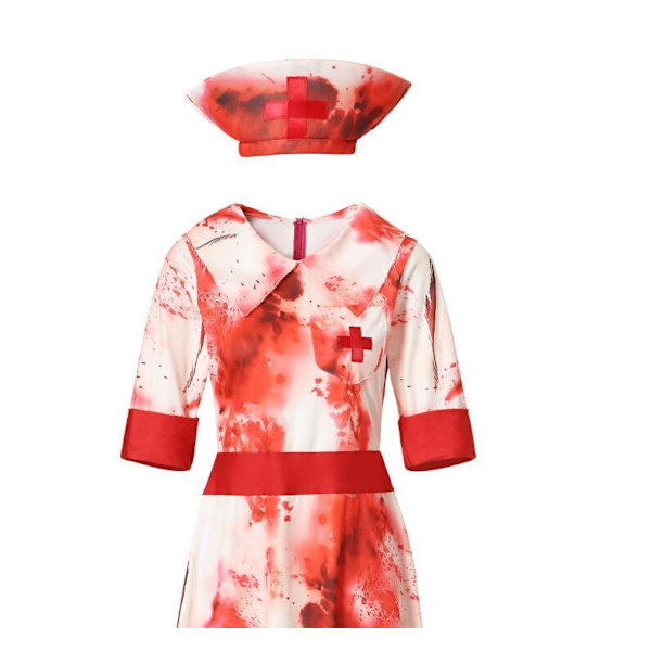 Zombie Sygeplejerske Kostume til Kvinder med Hovedbeklædning Halloween Kostume L