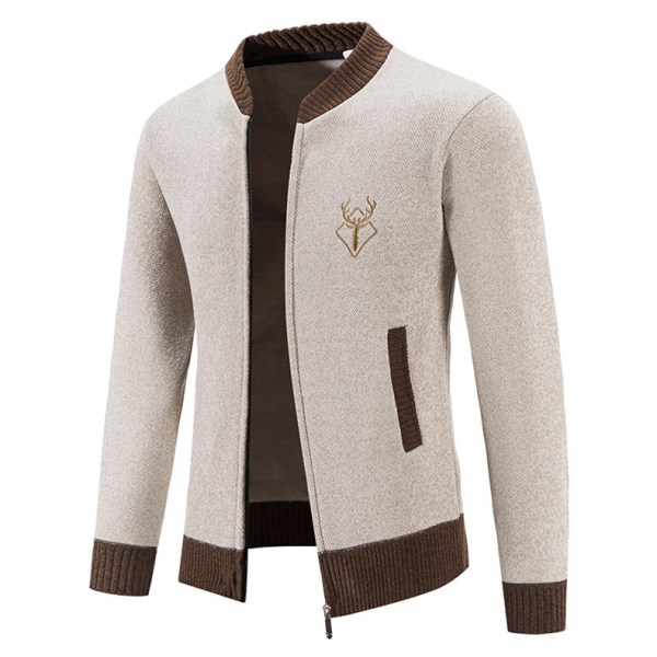 Mænds Strikket Cardigan Varm Jakke White XXXL