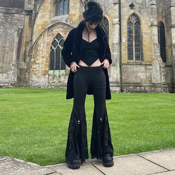 Dame Blonde Flare Leggings Gotisk Høj Talje Bell-Bottom Bukser M