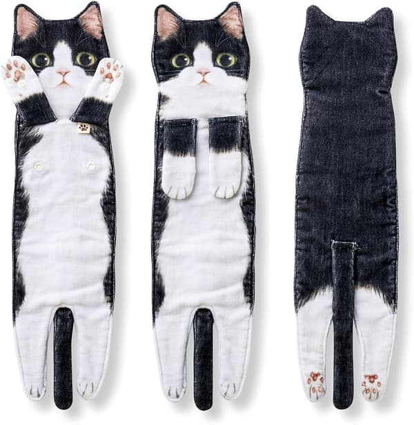 Rolig Katt Handduk för Kök och Badrum Black White cat