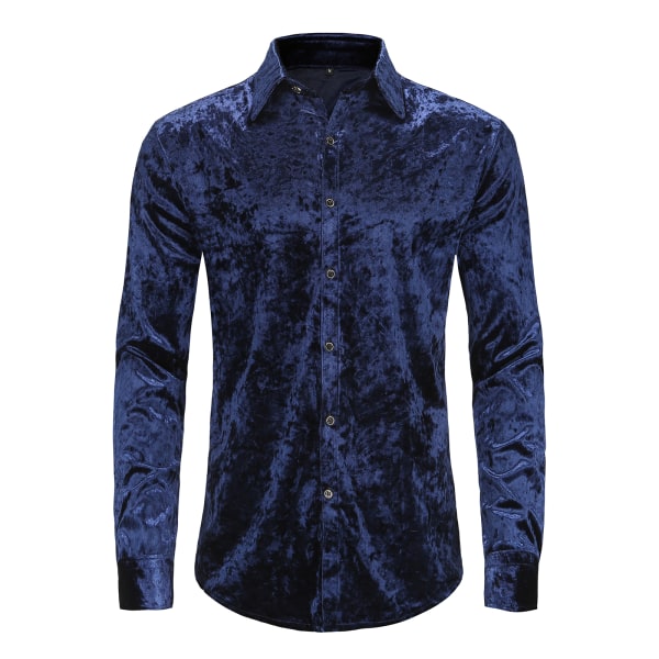 Långärmade för män printed Casual Button Down-skjortor blue XL