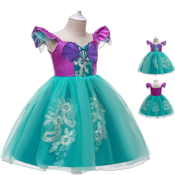 Lilla Sjöjungfrun Kostym för Flickor Sjöjungfruklänning, Klä Upp Tillbehör Ariel Prinsessa 140cm