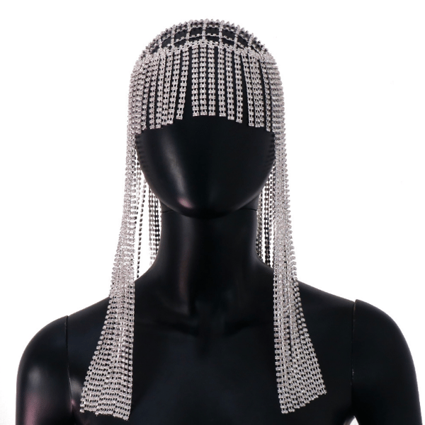 Tofs Rhinestone Cap Headpiece Silver Crystal Head Chain gold
