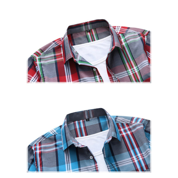 Mænds Plaid Casual Kortærmet Knaplåst Skjorte Yellow L