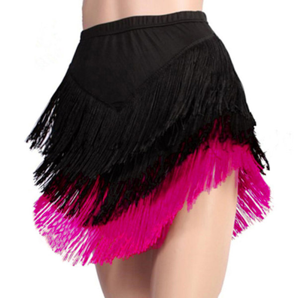 Kvinnors Tassel Latin Dance Kjolar, Salsa Tango Rumba Dancewear Black Pink M