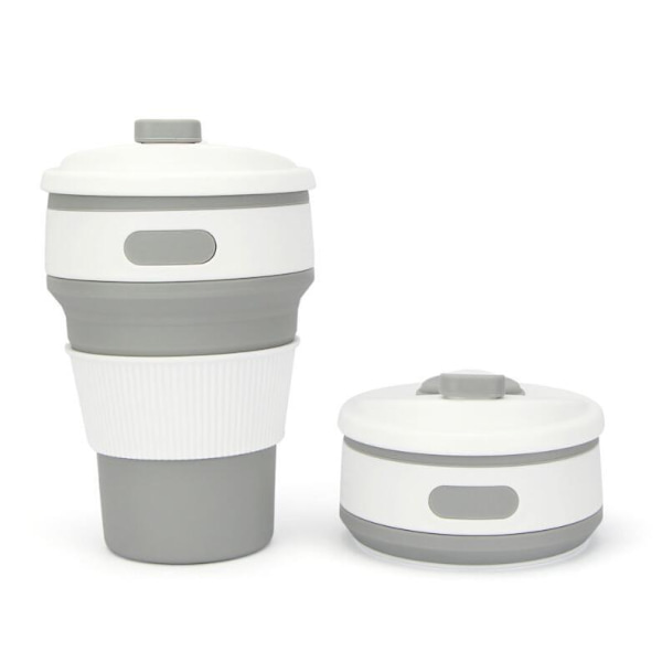 Hopfällbara, bärbara, utdragbara kaffemuggar i silikon grey