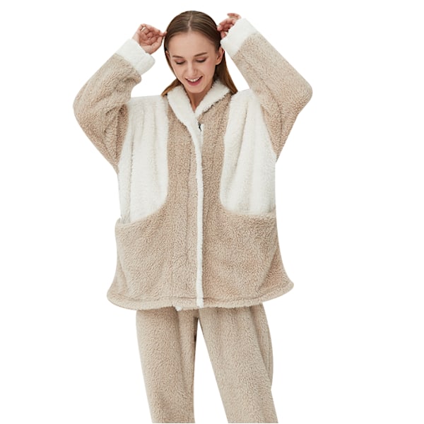 Dampyjamas Flanell Sovkläder Mjuk set beige L