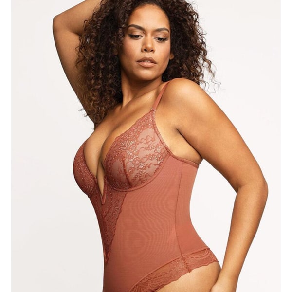 Lace Shapewear Body for Kvinner - Magekontroll Body Light Red M