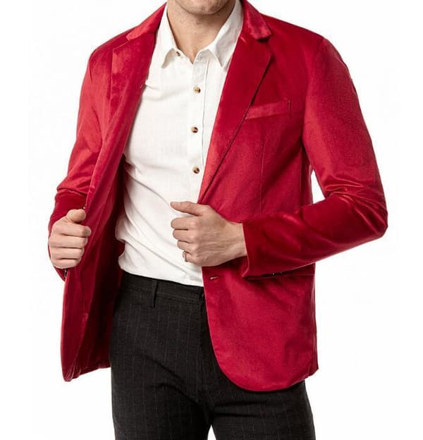 Velvet Slim Fit Solid Color Blazer för män Red xl