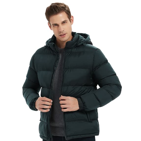 Varm vinterjacka med huva för män Green XL