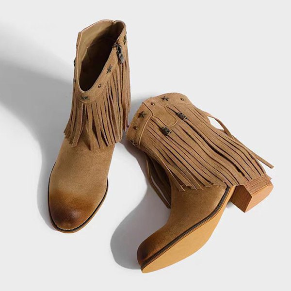 Naisten hapsu Western -saappaat, leveälestiset ratsastus cowboy-saappaat Light Brown 40