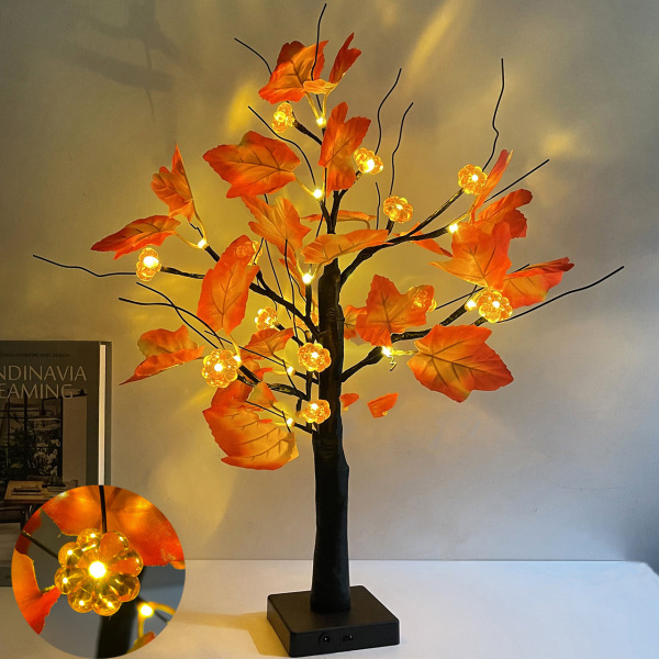 Prelit höstträd med pumpor Light, höstens Thanksgiving dekorationer Warm Light