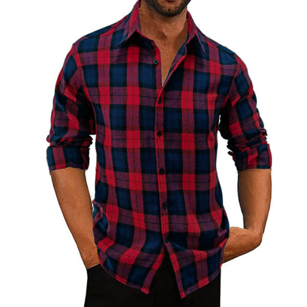 Långärmad flanellskjorta för män red M