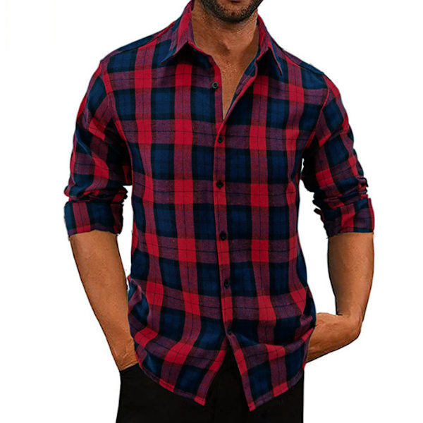 Långärmad flanellskjorta för män red XL