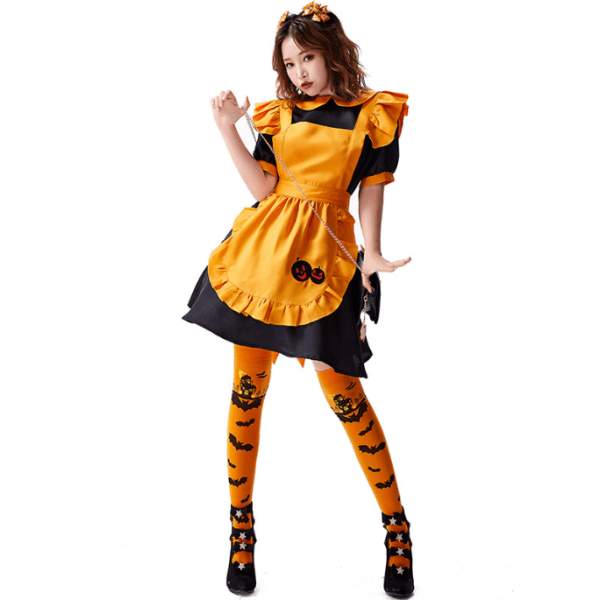Halloween kostym Vampyr Maid Witch Pumpkin Dress M