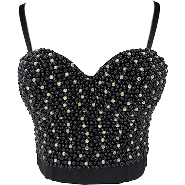 Sexy Perlebesat Rhinestone Bustier Crop Top Black 34