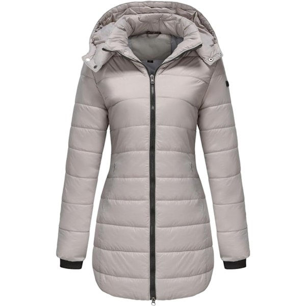 Dame Lang Pufferjakke med Hætte - Letvægts og Varmt Thermolite Khaki XL