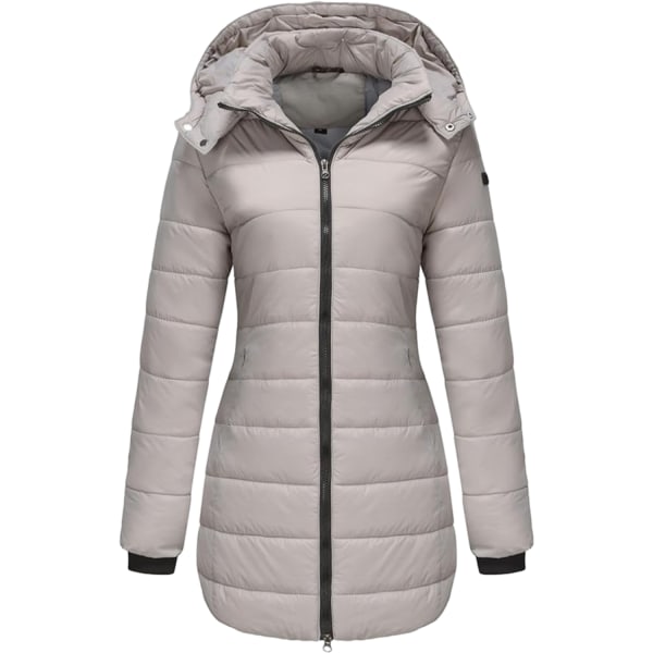 Lång dunjacka med huva för kvinnor, lätt och varm, Thermolite Gray XL