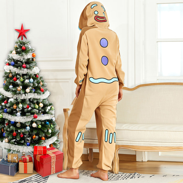 Unisex Julemand Gingerbread Onesie Kostumer Enkeltdelt Pyjamas Nattøj til Voksne M