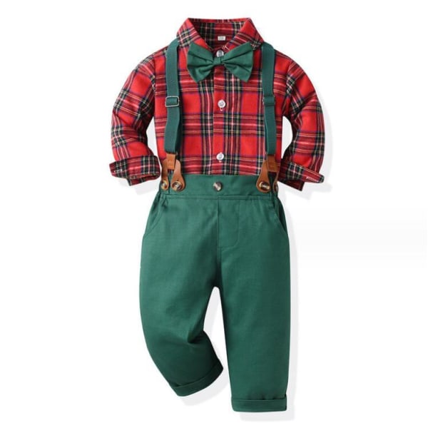 Pojkarnas Juldräkt Gentleman Rutiga Kläder Kostym Set Green 110