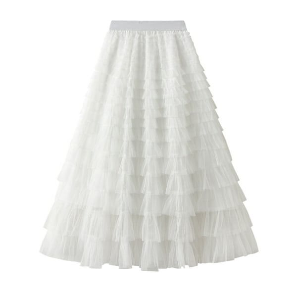 Dame Elastisk Talje Lagdelt Mesh Skørt White L