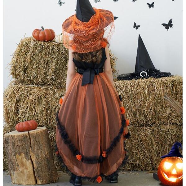 Jentekjole med blomstrende kake-nett-skjørt Orange 140CM