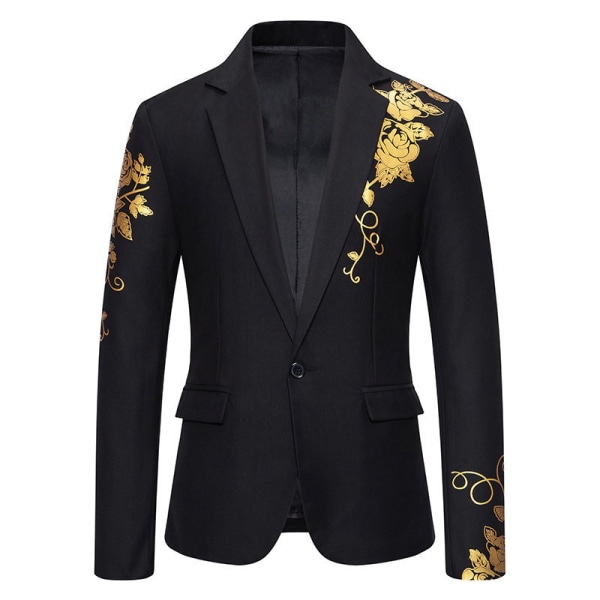 Herre Blazer Mode Blomster Casual Sportsjakke Slim Fit Suitjakke BLACK 3XL