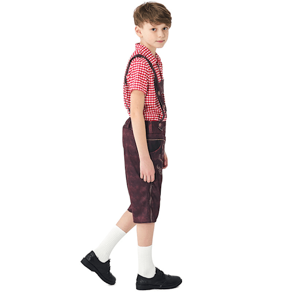 Barn Oktoberfestdräkt Pojkar Bayeriska Lederhosen Dräkt Red M