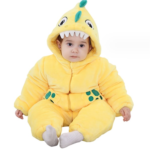 Nyfödd Baby Jumpsuit Huvad Fleece Rompers Långärmad Onesies Ytterkläder Outfits Yellow 80