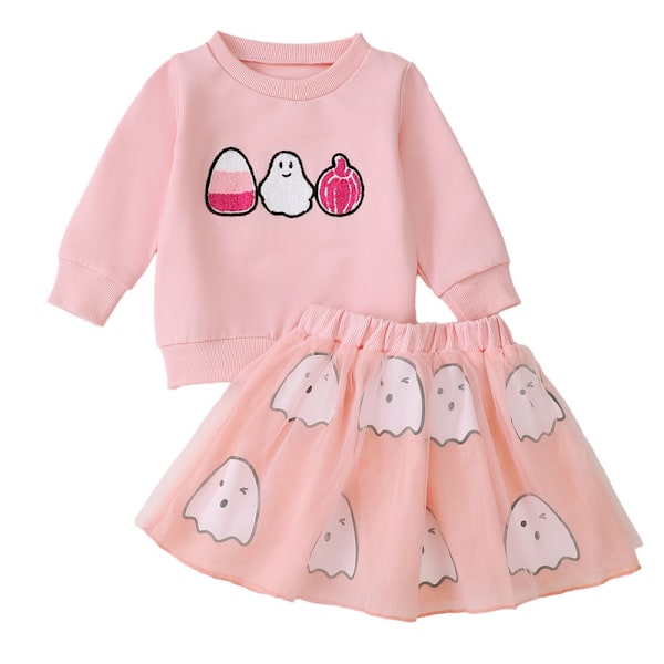 Halloween-outfit för småflickor - Pumpa-spöke tröja och tutu-kjol 80cm