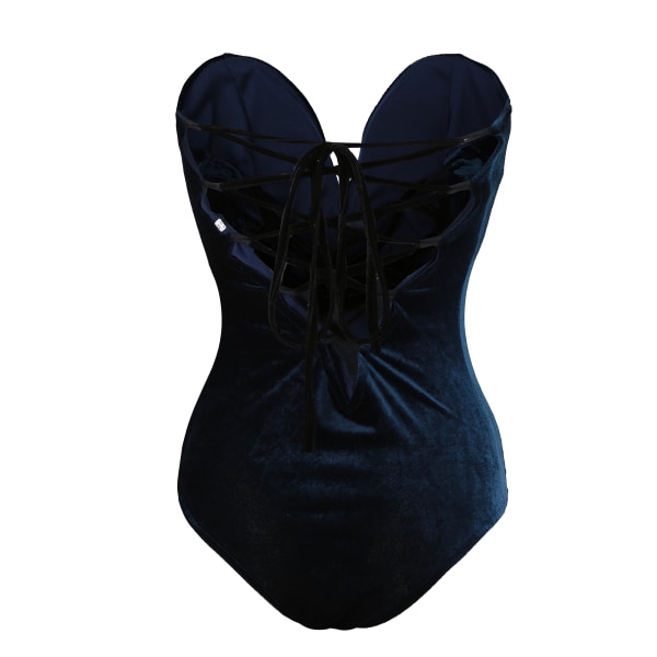 Naisten V-kaula Sexy Sametti Olkaimettomassa Bodysuit Jumpsuit Rakastava Syvä Dark Blue XL