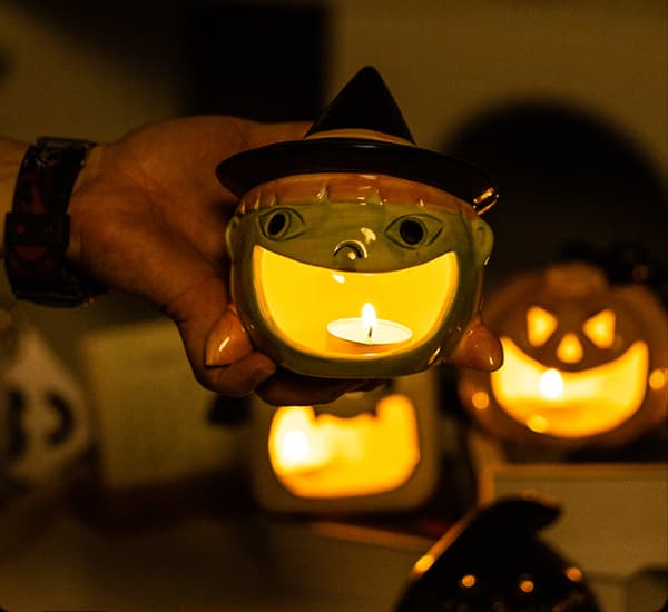 Halloween Spøkelseslysstake Ornament Keramisk Spøkelseslysestake Witch