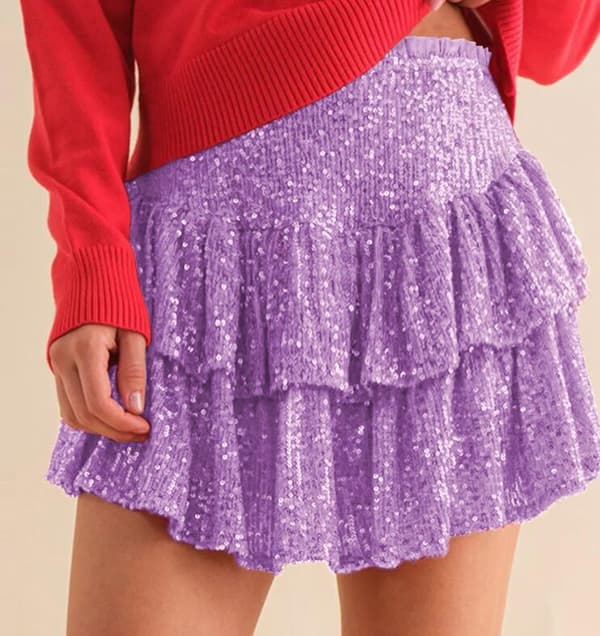Kvindesexy Sequin Kort Skørt Purple L