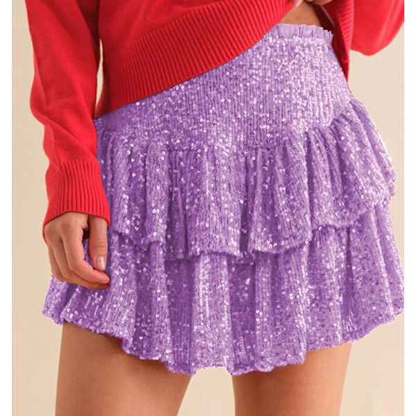 Kvinners Mote Sexy Sekvens Kort Skjørt Purple L