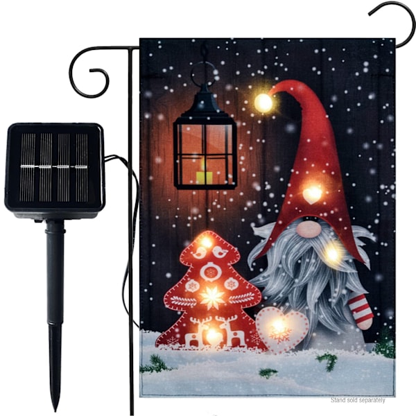 Joulupukki-tonttu pellavainen puutarhalippu valoilla - Aurinkokenno LED-lippu Style 1