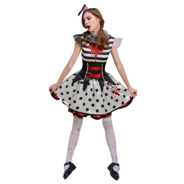 Randig prickig Cosplay-kostym för blodclownflicka M