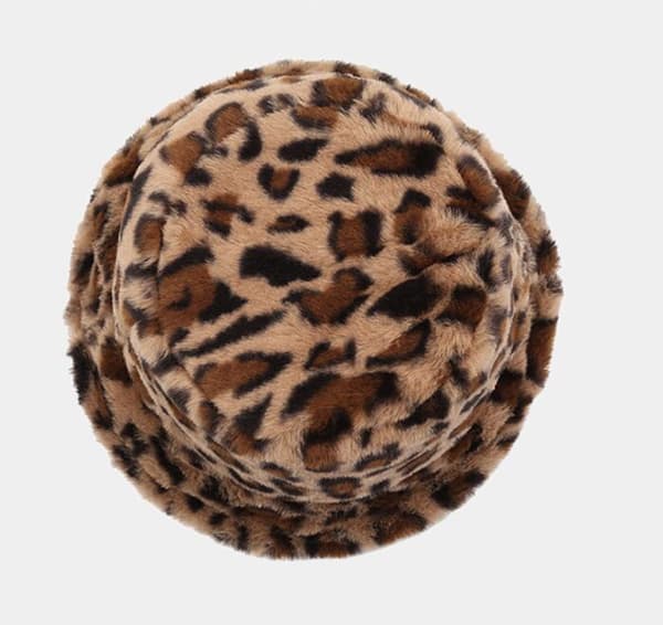 Dams Leopardmönstrad fuskpäls Bucket Hat Khaki
