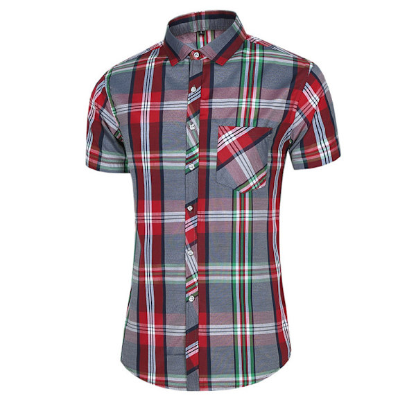 Miesten Ruudullinen Rento Lyhythihainen Napitettava Pukeutumispaita Red 4XL