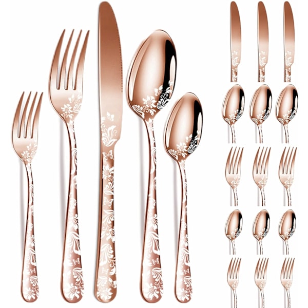 20-delt Servise med Unikt Mønsterdesign Rose Gold