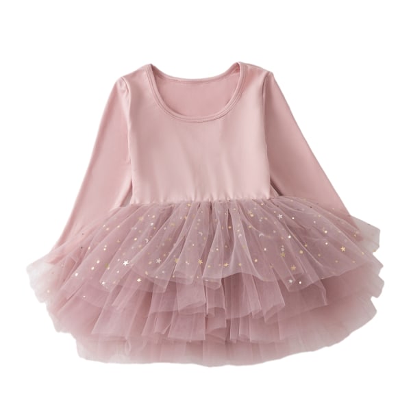 Tjejer Långärmad Glitter Dans Balett Tutu Leotard Klänning Pink S