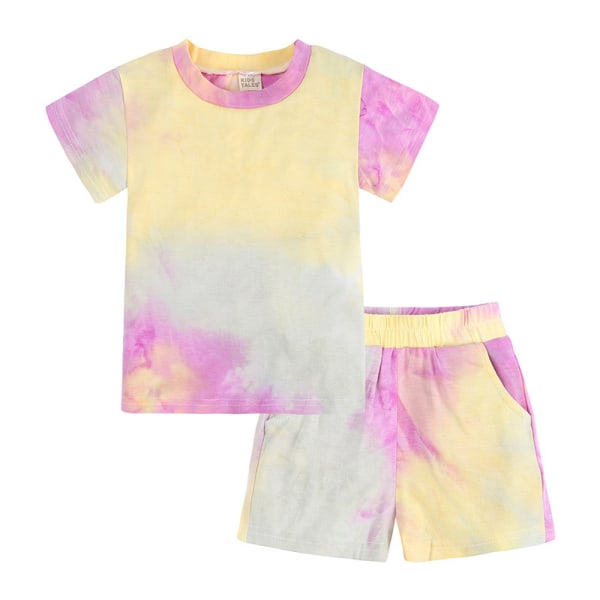 Kids Tie Dye Sport Träningsoverall Sweatsuit Summer Set Yellow 90cm