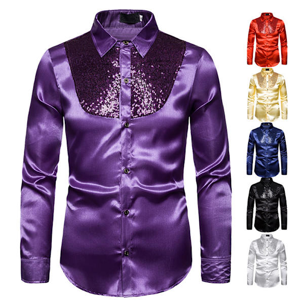 Miesten Kiiltävät Sekvenssit Disco Party Paita Purple S