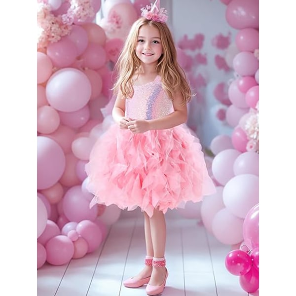 Tutu-kjole til piger, Glitrende Sequin Tulle Prinsesse Fødselsdagsfest Outfit Pink 6T